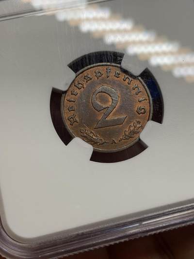 《竞宝斋》第424场 周日，周一，周二  3场连拍 （全场包邮） NGC MS62BN 德国1938年2芬尼 原光好品