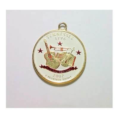  美国2002年田纳西州 华盛顿琅彩镀金高浮雕精制币章吊坠  25MM -  美国2002年田纳西州 华盛顿琅彩镀金高浮雕精制币章吊坠  25MM