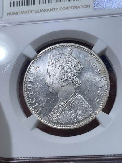 《竞宝斋》第424场 周日，周一，周二  3场连拍 （全场包邮） NGC MS62 英属印度1900年小维卢比 卷拆原光