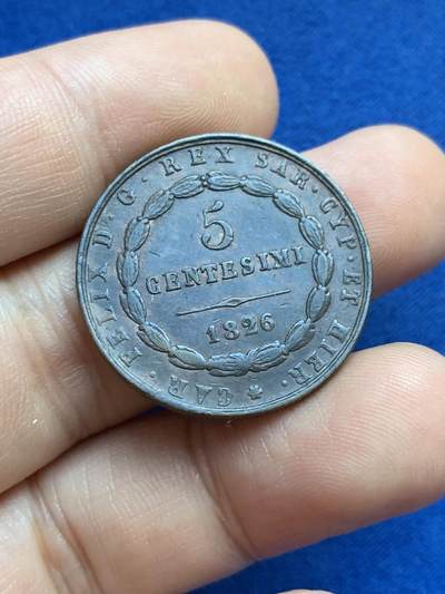 《竞宝斋》第424场 周日，周一，周二  3场连拍 （全场包邮） 三枚一组 意大利撒丁王国1826年铜质辅币：1/3/5分，1分状态差不多AU