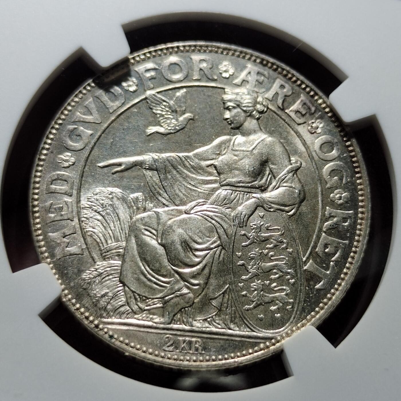 中外钱币第二场 NGC-MS64丹麦1903年克里斯蒂安九世在位40周年2克朗银币