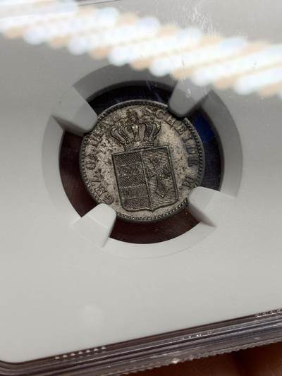 《竞宝斋》第424场 周日，周一，周二  3场连拍 （全场包邮） NGC AU50 德国1858年奥尔登堡1GR银币 季军分 更高分数仅两枚 稀见品