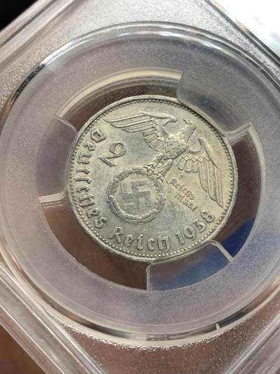 《竞宝斋》第424场 周日，周一，周二  3场连拍 （全场包邮） 爱藏 AU55 德国1938年兴登堡2马克银币