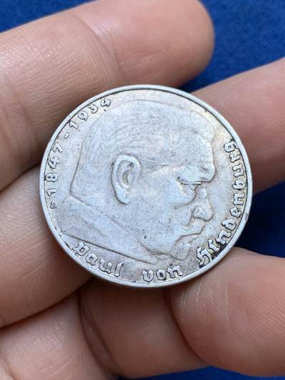 《竞宝斋》第424场 周日，周一，周二  3场连拍 （全场包邮） 德国1936年兴登堡带字5马克银币