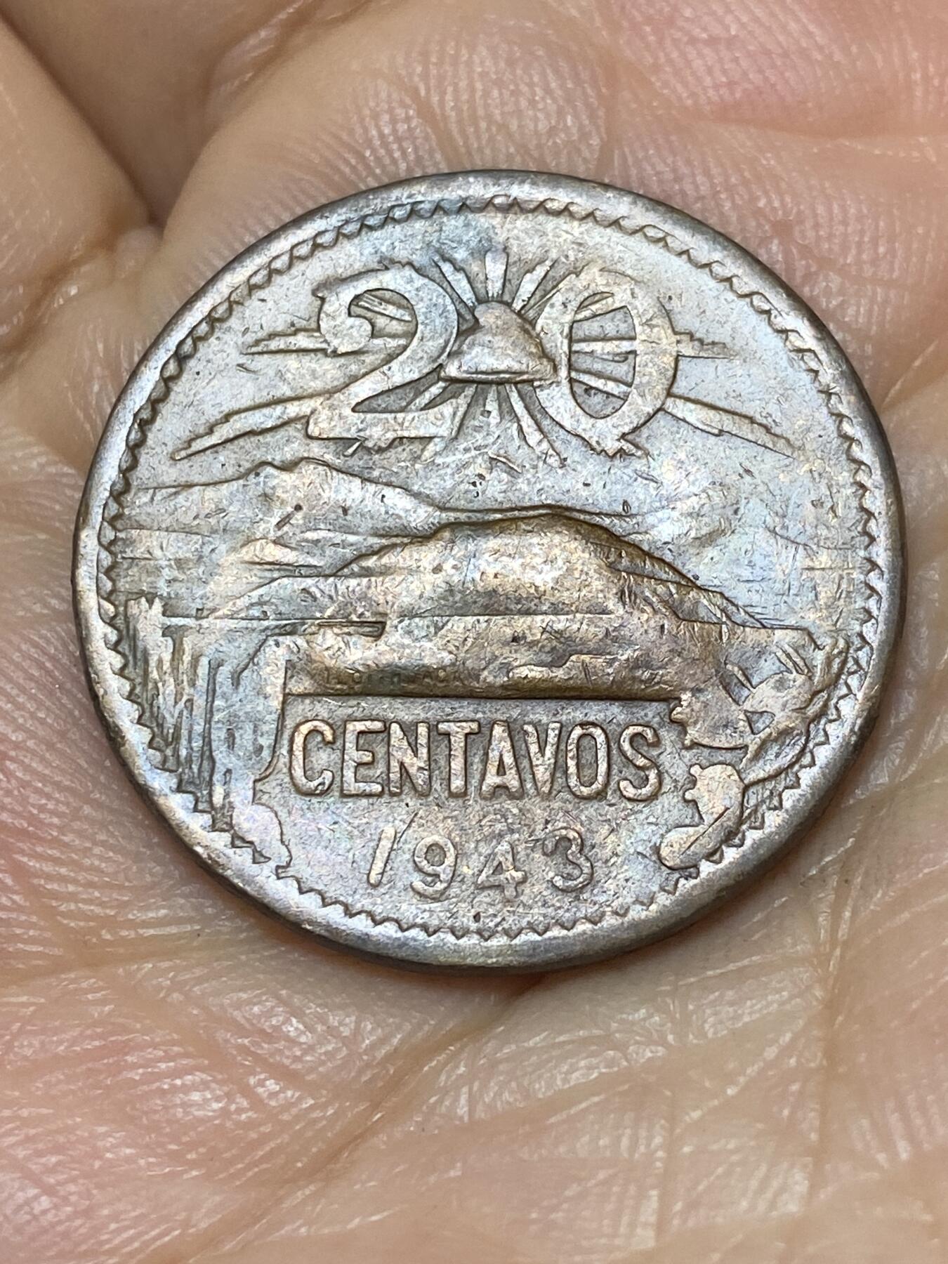 2025年第九十八场(总第一百二十四场）外国好品散币(免佣金) 墨西哥🇲🇽1943年20分(金字塔图案第一版，首发年)
