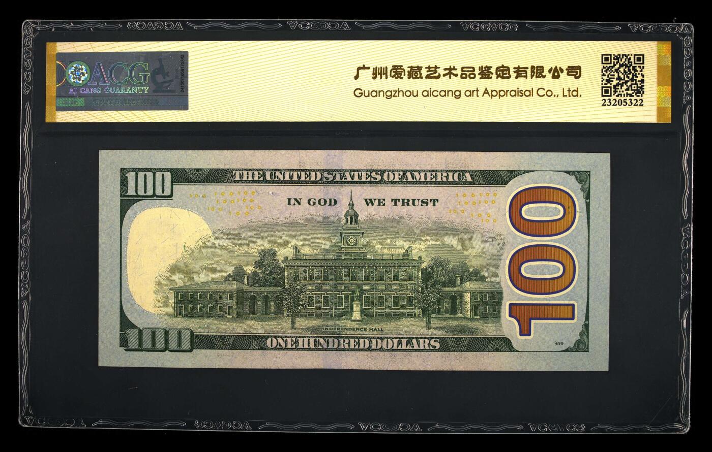 【礼羽收藏】🌏世界钱币拍卖第106期 2009年100美元，LB33313111V，爱藏金标66EPQ，靓号，倒影王 数二 双豹子 永恒号 全奇王 全小号