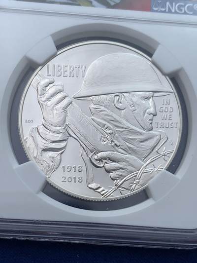 《竞宝斋》第424场 周日，周一，周二  3场连拍 （全场包邮） NGC PF70UC 美国2018年一战百年1美元银币 少见美国标签 满分评级