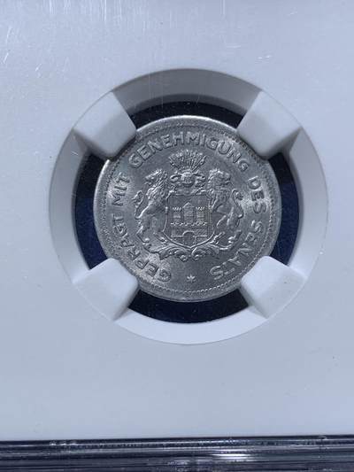 《竞宝斋》第424场 周日，周一，周二  3场连拍 （全场包邮） NGC MS63 德紧1923年汉堡双狮1/100马克代用币 高分难得 市面稀少