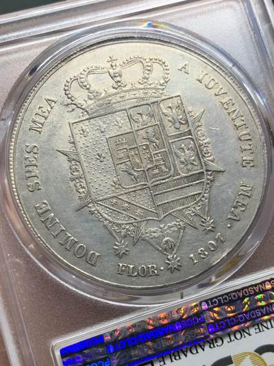 《竞宝斋》第424场 周日，周一，周二  3场连拍 （全场包邮） PCGS AUD 意大利托斯卡纳1807年母子10里拉大银币