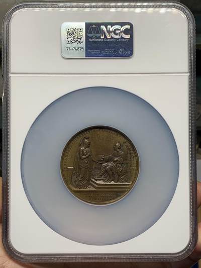 《竞宝斋》第424场 周日，周一，周二  3场连拍 （全场包邮） NGC MS62BN 法国波旁王朝复辟时期君主立宪制宪法颁布纪念铜章 加大加厚盒