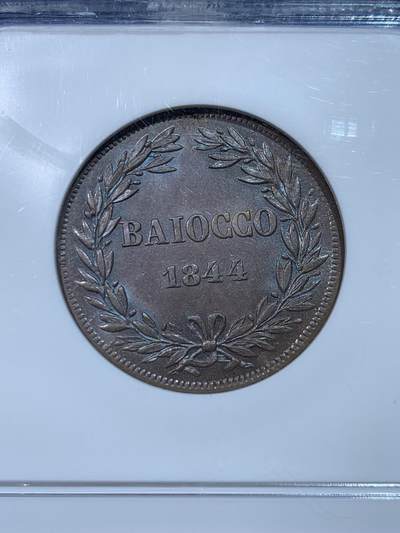 《竞宝斋》第424场 周日，周一，周二  3场连拍 （全场包邮） NGC MS64BN 意大利教皇国1844年格里高利十六世 1贝阿科铜币，欧洲老标，极美品