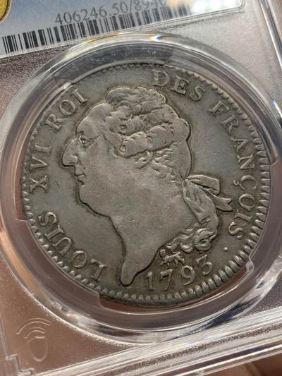 《竞宝斋》第424场 周日，周一，周二  3场连拍 （全场包邮） PCGS AU50 法国1793年路易十六天使埃居大银 深打 老味道