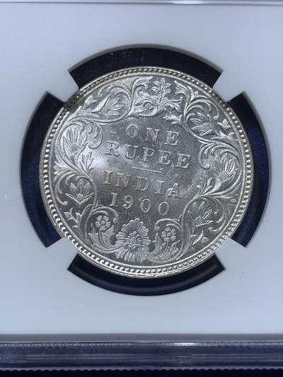 《竞宝斋》第424场 周日，周一，周二  3场连拍 （全场包邮） NGC MS62 英属印度1900年小维卢比 卷拆原光