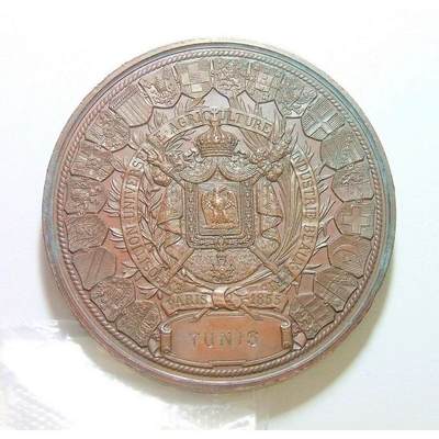 【旋风钱币】10月4日19:00准时开拍 精美欧洲币章 第三帝国货币等 全场包邮！ 【艺术】法国艺术大章1855年 拿破仑三世徽盾雄鹰 高浮雕精制超大铜章 60MM 112克