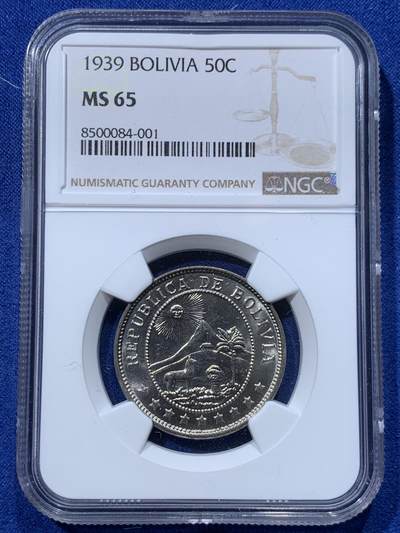 《竞宝斋》第424场 周日，周一，周二  3场连拍 （全场包邮） 两枚一组 NGC MS65 玻利维亚1939年50分镍币 近百年高分未流通少见