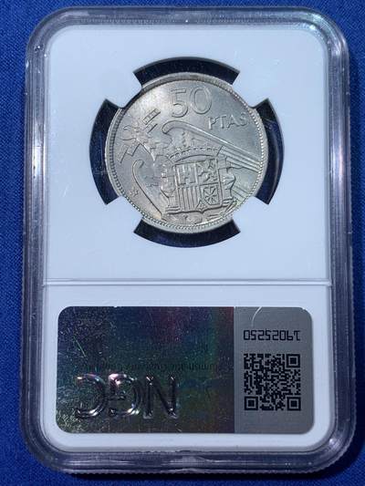 《竞宝斋》第424场 周日，周一，周二  3场连拍 （全场包邮） NGC MS63 西班牙 1957(58) 独裁者 50比塞塔