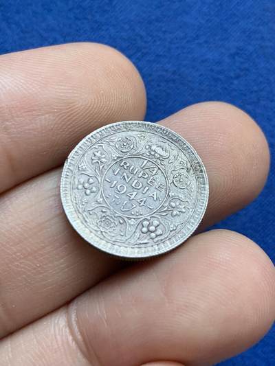 《竞宝斋》第424场 周日，周一，周二  3场连拍 （全场包邮） 两枚一组 印度1944年银币 1/4卢比+1/2卢比