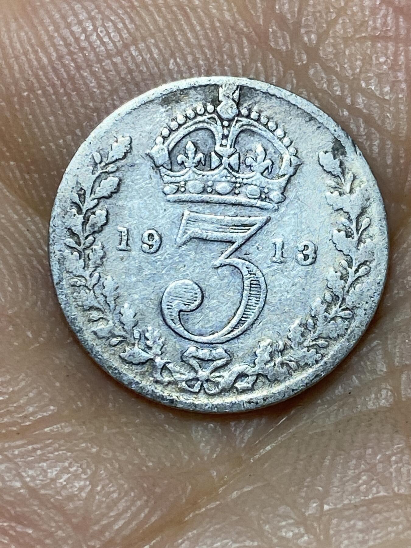 2025年第九十八场(总第一百二十四场）外国好品散币(免佣金) 英国🇬🇧1913年3便士银币(乔治五世第一版，925高银)