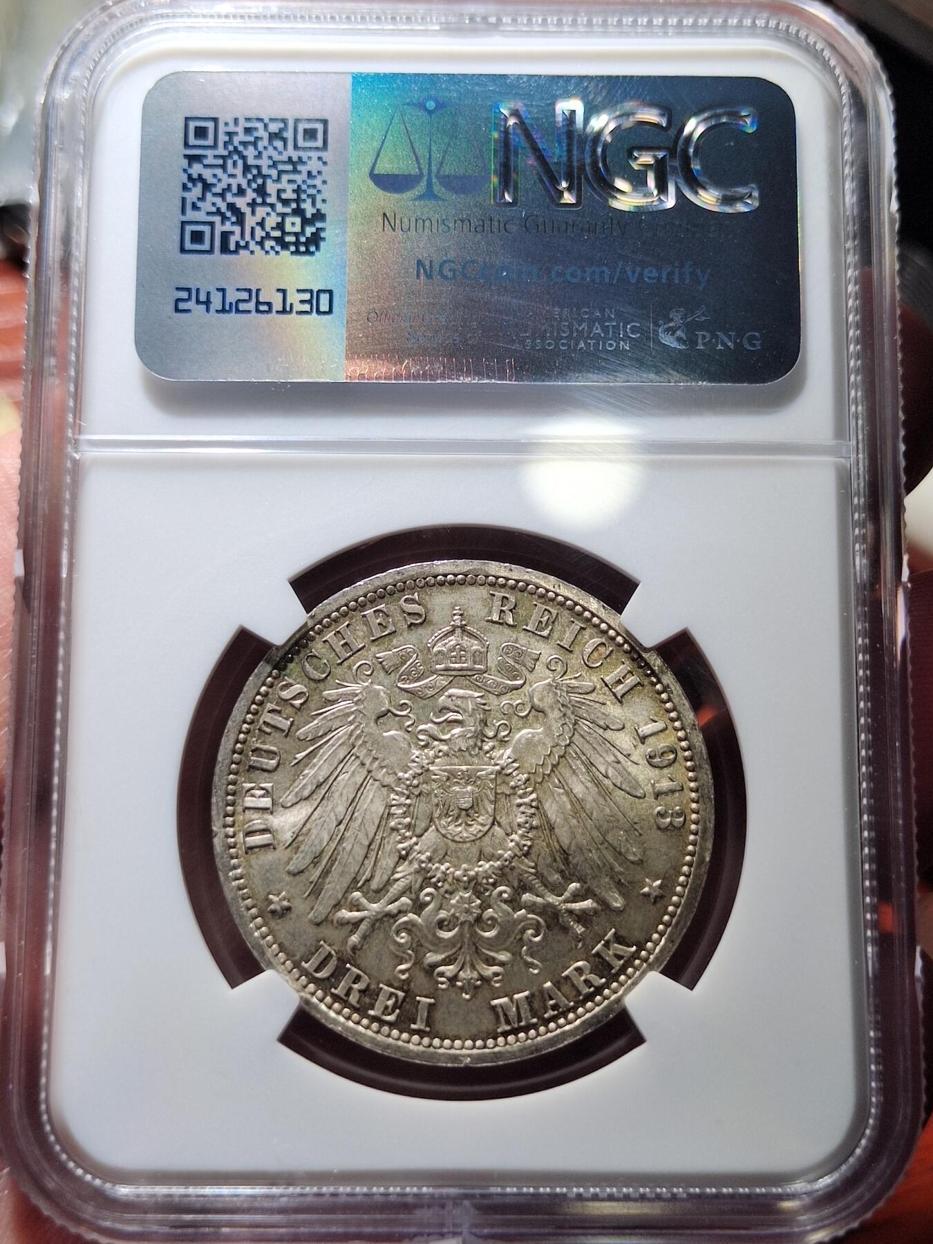 中外钱币第二场 NGC-MS63 分 德国普鲁士军装 3 马克银币