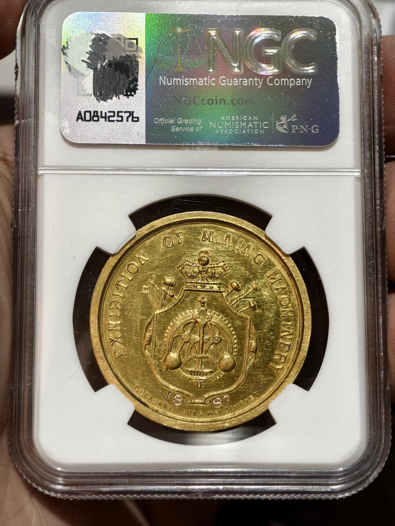 NGC-MS62PL澳大利亚1897年维多利亚矿业机械展纪念金章