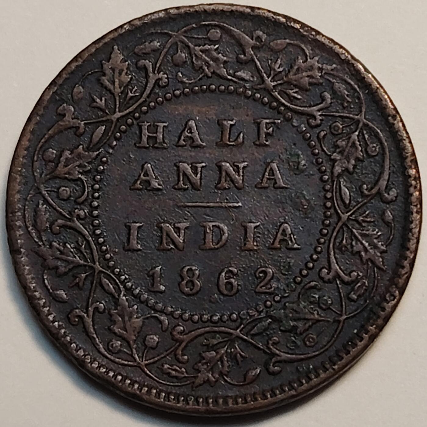 布加迪🐬～世界钱币(上海)🌾第 246 期 /  各国套币和散币 英属印度🇮🇳 1862年 1/2安那 30mm 