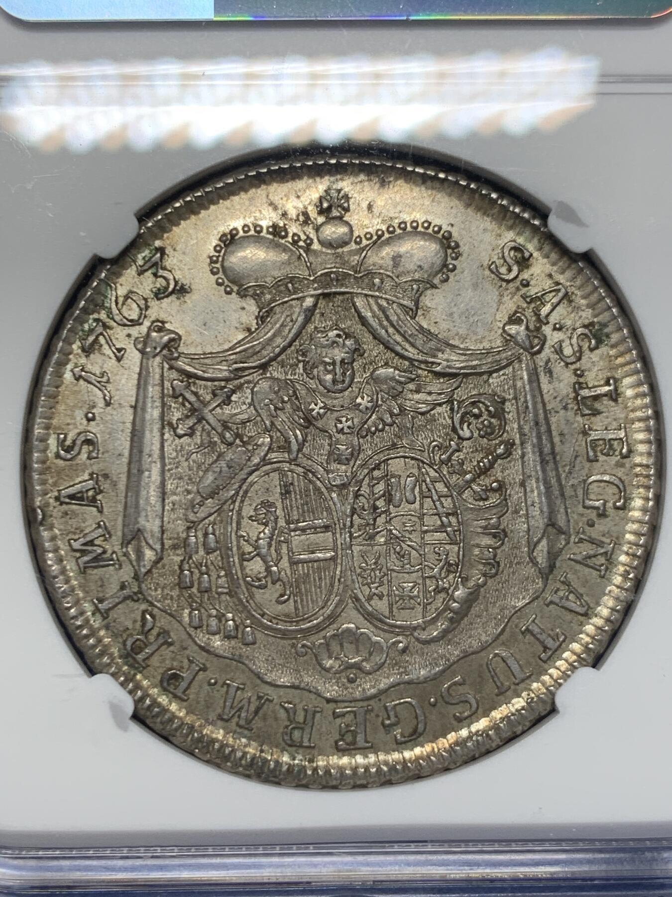 《竞宝斋》第424场 周日，周一，周二  3场连拍 （全场包邮） 亚军分 NGC MS62 奥地利 萨尔茨堡 1763年 泰勒银币 极少版本