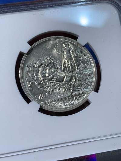 《竞宝斋》第424场 周日，周一，周二  3场连拍 （全场包邮） NGC MS62 意大利1916年小马车2里拉银币