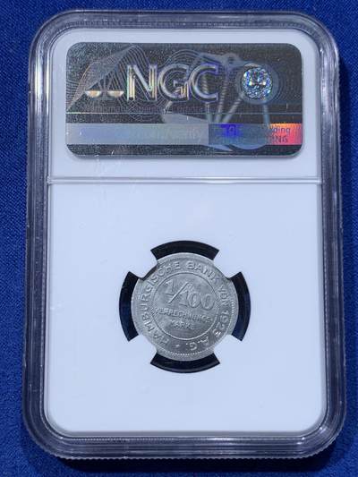 《竞宝斋》第424场 周日，周一，周二  3场连拍 （全场包邮） NGC MS63 德紧1923年汉堡双狮1/100马克代用币 高分难得 市面稀少