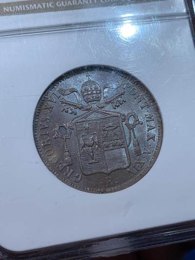 《竞宝斋》第424场 周日，周一，周二  3场连拍 （全场包邮） NGC MS64BN 意大利教皇国1844年格里高利十六世 1贝阿科铜币，欧洲老标，极美品