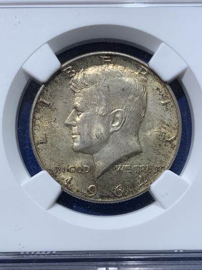 《竞宝斋》第424场 周日，周一，周二  3场连拍 （全场包邮） NGC MS64 美国1964肯尼迪半美元银币 高银 经典品种 包浆不错