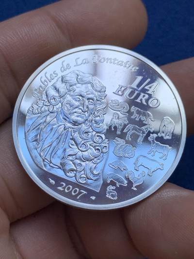 《竞宝斋》第424场 周日，周一，周二  3场连拍 （全场包邮） 法国2007年猪年纪念1/4欧元银币 22.2g 900银