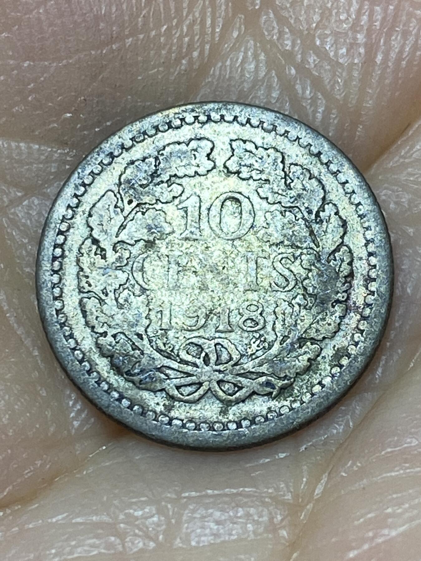 2025年第九十八场(总第一百二十四场）外国好品散币(免佣金) 荷兰🇳🇱1918年10分银币(威廉明娜女王青年头像，Seahorse –海马标，640银)