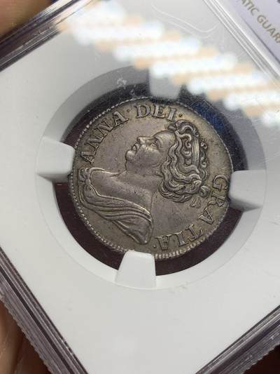 《竞宝斋》第424场 周日，周一，周二  3场连拍 （全场包邮） NGC AU50 英国 1711年 安妮女王1先令银币 不多见的品种