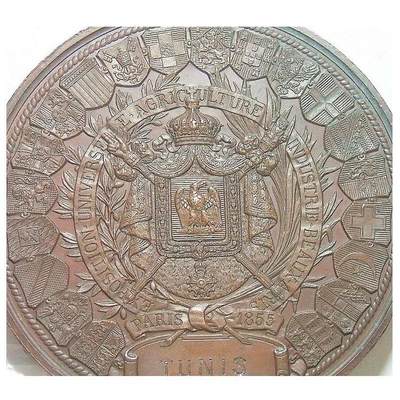 【旋风钱币】10月4日19:00准时开拍 精美欧洲币章 第三帝国货币等 全场包邮！ 【艺术】法国艺术大章1855年 拿破仑三世徽盾雄鹰 高浮雕精制超大铜章 60MM 112克