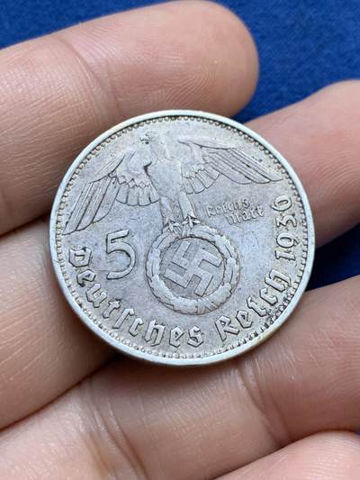 《竞宝斋》第424场 周日，周一，周二  3场连拍 （全场包邮） 德国1936年兴登堡带字5马克银币