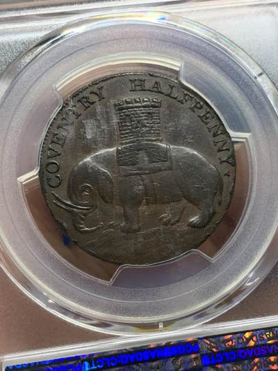 《竞宝斋》第424场 周日，周一，周二  3场连拍 （全场包邮） PCGS AU55 英国1792年考文垂戈黛娃夫人半便士Token铜币，热门品种，状态很好的一枚，发丝、胸口、马鬃及背面砖石的细节都很赞，强于所见打制不佳的MS品，状态胜过分数