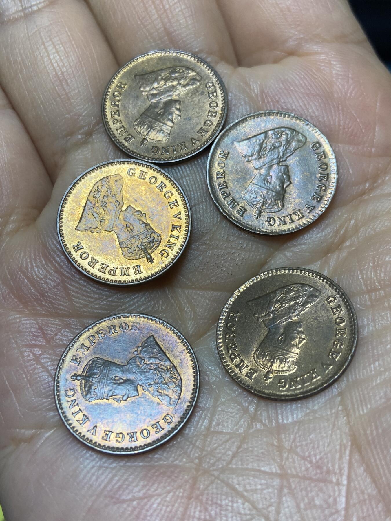2025年第九十八场(总第一百二十四场）外国好品散币(免佣金) 带光好品–英属印度1920年1/12安娜5枚(乔治五世时期，C版加尔各答造)