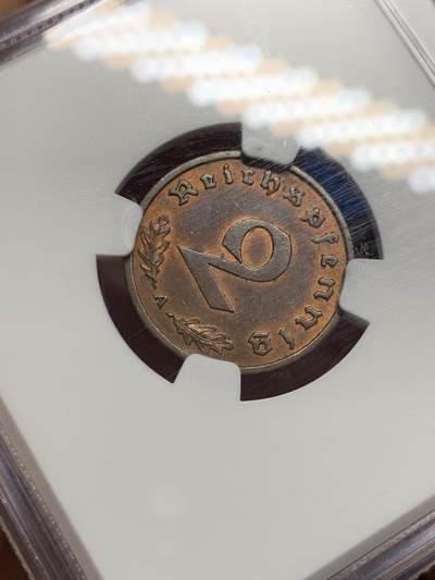 《竞宝斋》第424场 周日，周一，周二  3场连拍 （全场包邮） NGC MS62BN 德国1938年2芬尼 原光好品