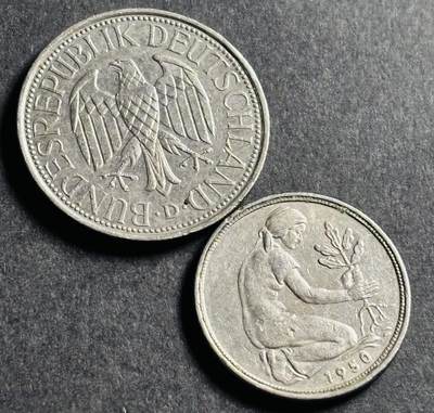 文馨钱币收藏第 274 场，批量银币，散币场 长期接收代拍品 - 德国 50 芬尼 1 马克一对