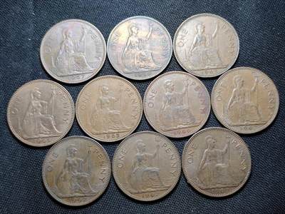 KK钱币收藏小铺 第350场 2月预留时间 周末发货 -  英国1便士一组10枚