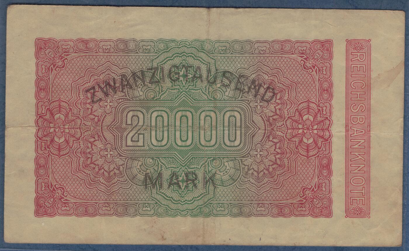 德国1923年20000马克 P-85a L版水印(小圆圈) 号码字体少 实物图 八五品