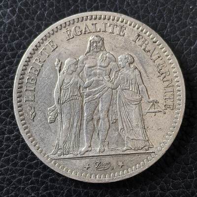 道一币馆币章第一百四十八场 - 法国1873年赫拉克勒斯大力神5法郎银币 25g 900S