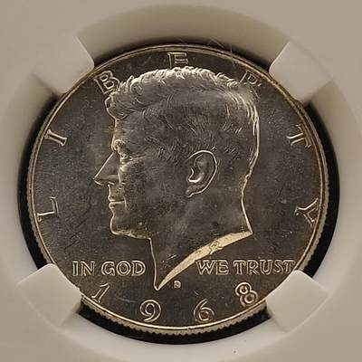 【全场包邮】纯粹捡漏拍464场 - 美国1968年D厂肯尼迪半元银币