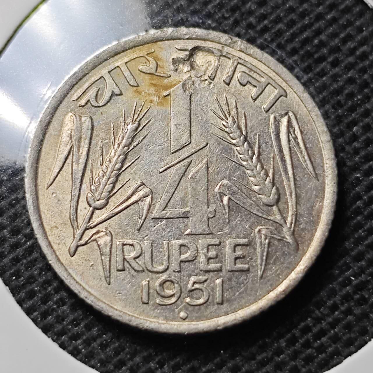 KK钱币收藏小铺 第350场 2月预留时间 周末发货  1951印度1/4派沙镍币