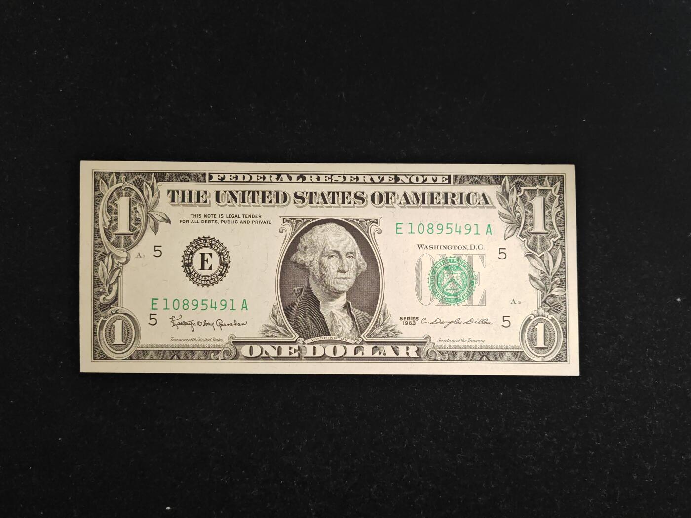 美国 1963年 首发 1美元 E区 全新UNC(此版发行量相对1963A少很多)