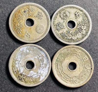 文馨钱币收藏第 274 场，批量银币，散币场 长期接收代拍品 - 日本大正中孔五钱 4 枚