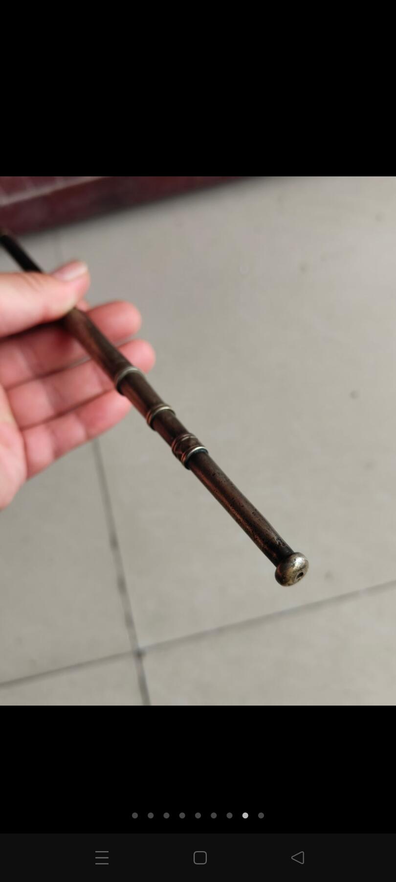 晚清时期烟袋，白铜烟锅烟嘴，烟嘴超大，红木杆，保存完好，品相一流