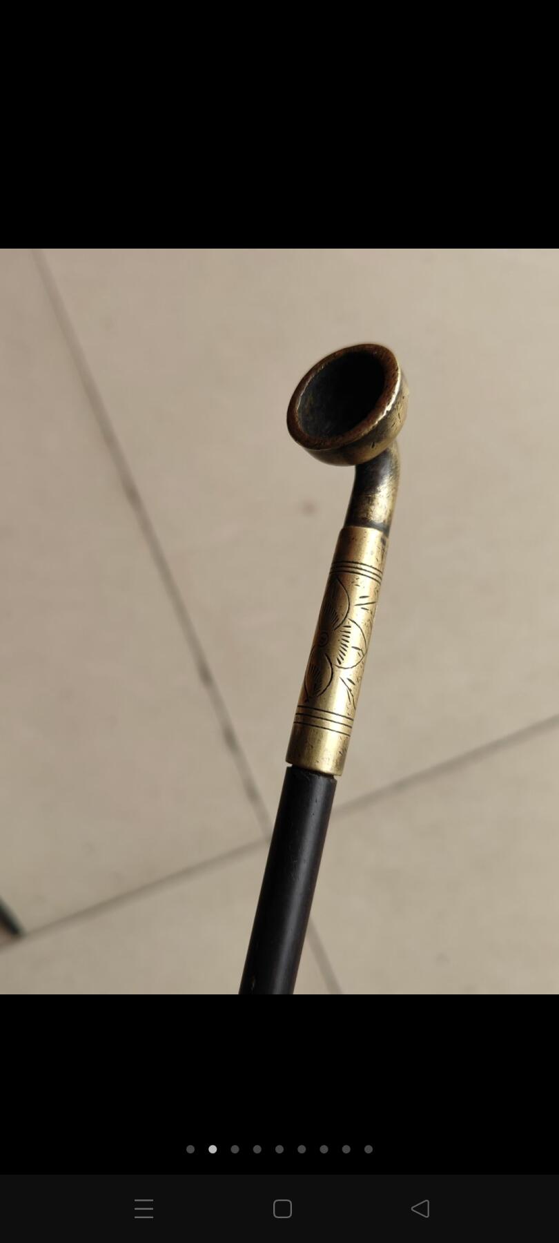 晚清时期烟袋，白铜烟锅烟嘴，烟嘴超大，红木杆，保存完好，品相一流