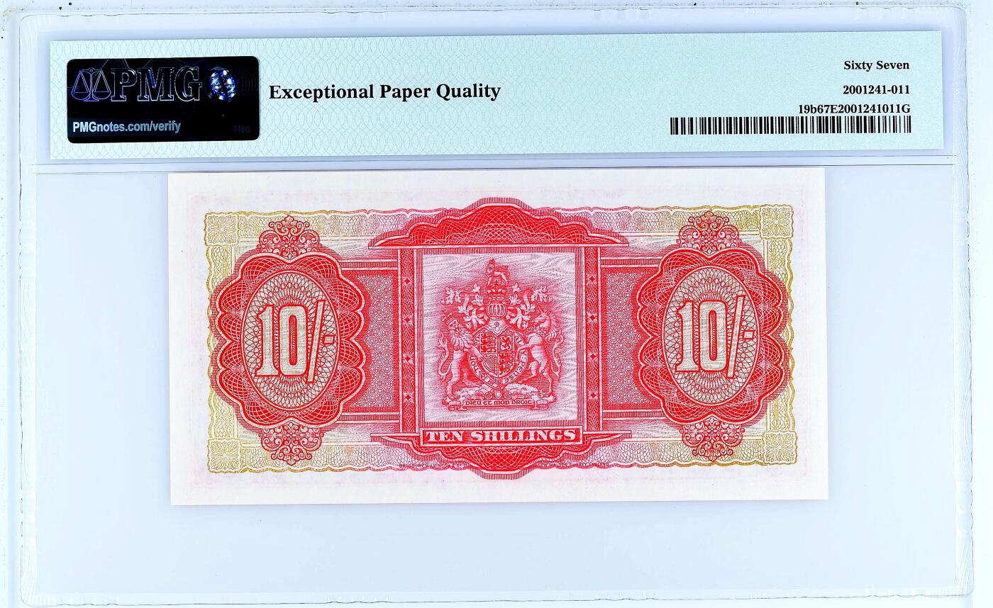 【Blue Auction】世界纸币精拍第733期——祝各位藏友国庆中秋假期快乐！ 百慕大 1957年10先令 年轻女王侧面像 PMG67EPQ 设计精美