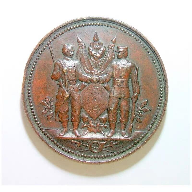 法国1900年前后 射击节高浮雕精制大铜章 50MM